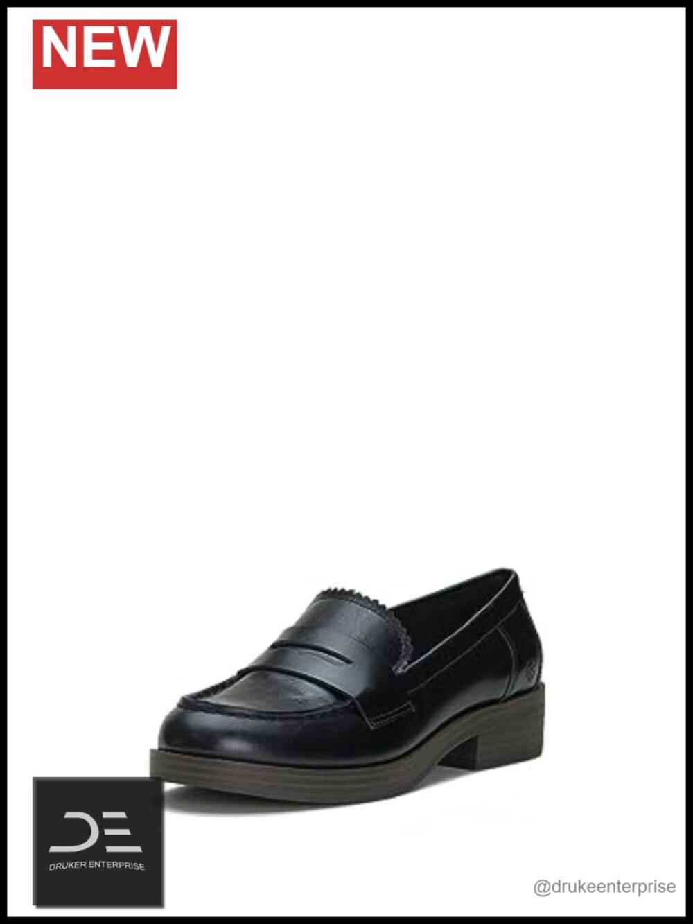 Leather Loafer Flats Slip On Block Heel Casual Business